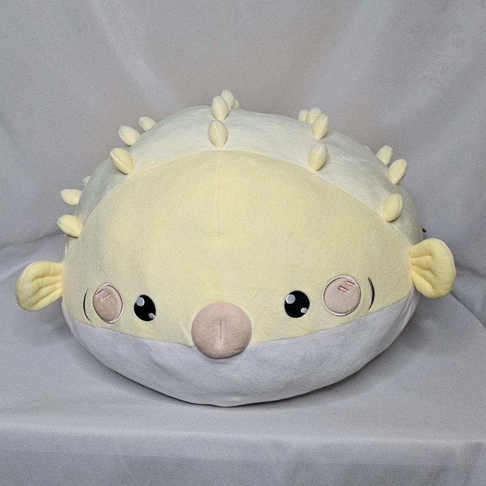 Honeymaru Yellow Pufferfish Fish Mochi Plush 15" Soft Aliquantum International